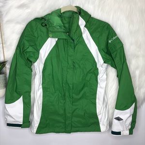 COLUMBIA | Omni-Tech Waterproof Rain Jacket Green & White Women’s Size XS